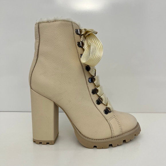 SCHUTZ Shoes - Schutz Zhara Faux Fur Lined Lace-Up Lug Sole Bootie Eggshell Ivory 7